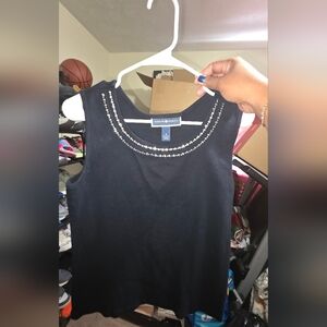 Karen Scott Women's Black Tank Top with Embellished Neckline